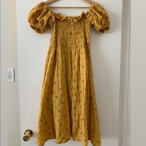 Yellow floral puff sleeve midi dress